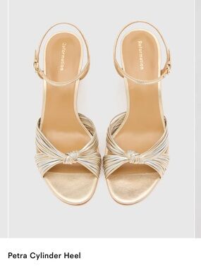 Reformation Gold Metallic Knotted Strap Cylinder Heel Sandal